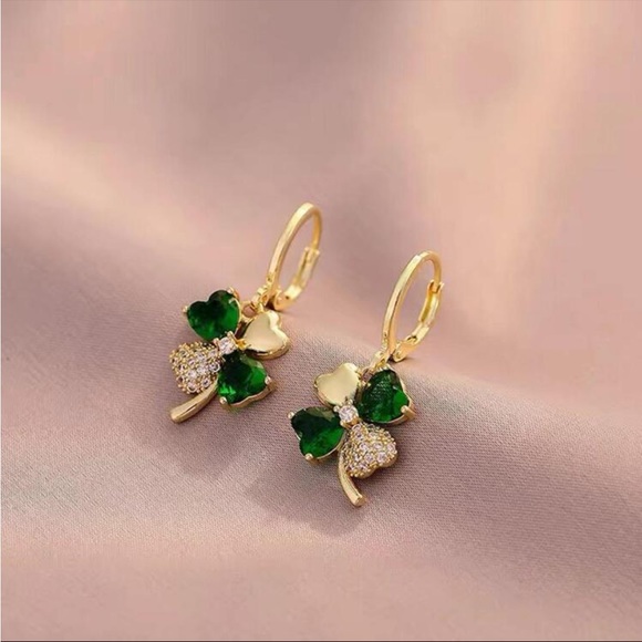 Cubic Zirconia Shamrock Earrings - Picture 6 of 7